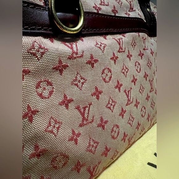 RARE vintage LV denim burgundy Josephine mini Lin. - Picture 7 of 14